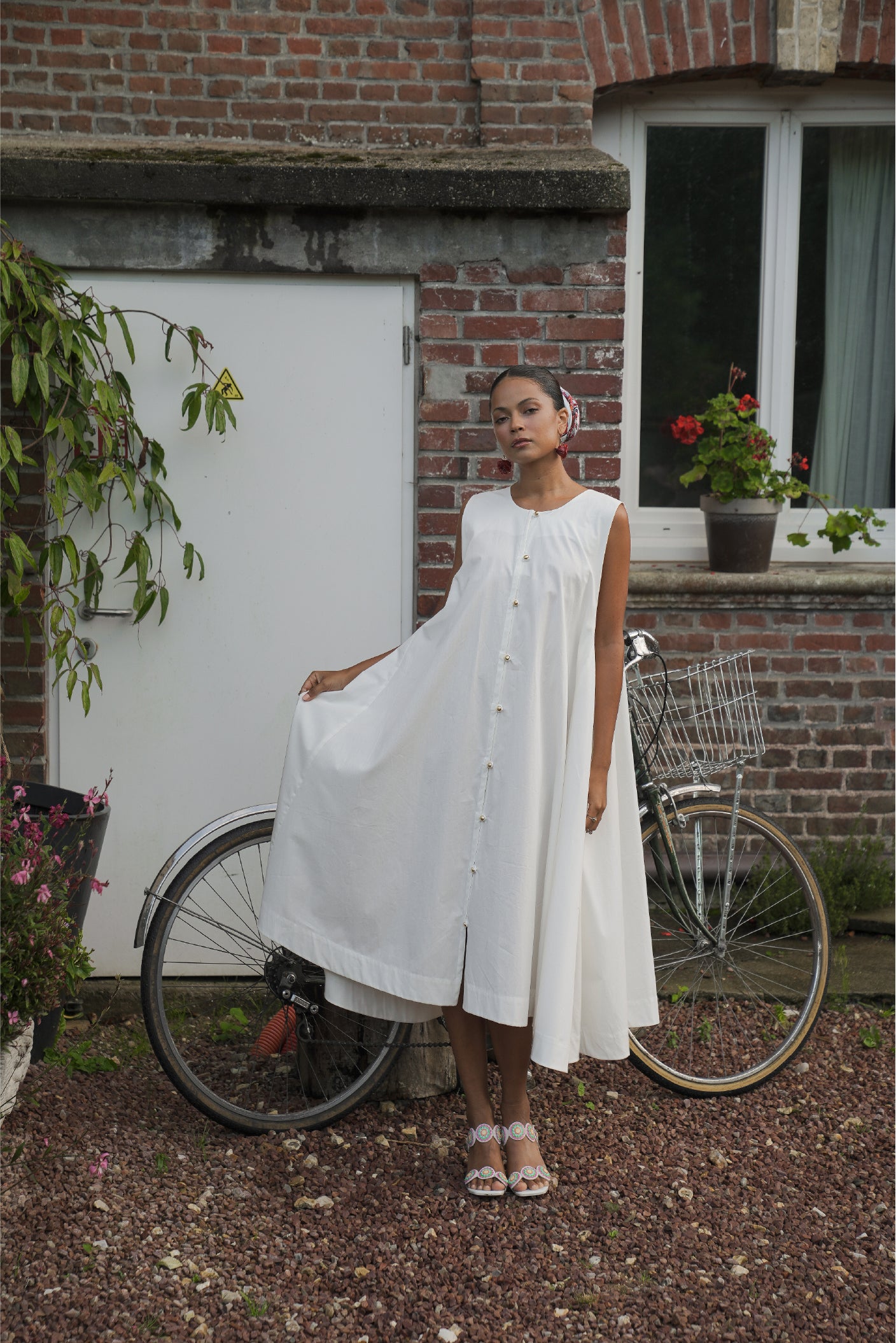 cotton dress with buttons Blue Cotton Poplin Fit and Flare Short Button-Down Shirt Dress 36" / Tall (5'7" and above)