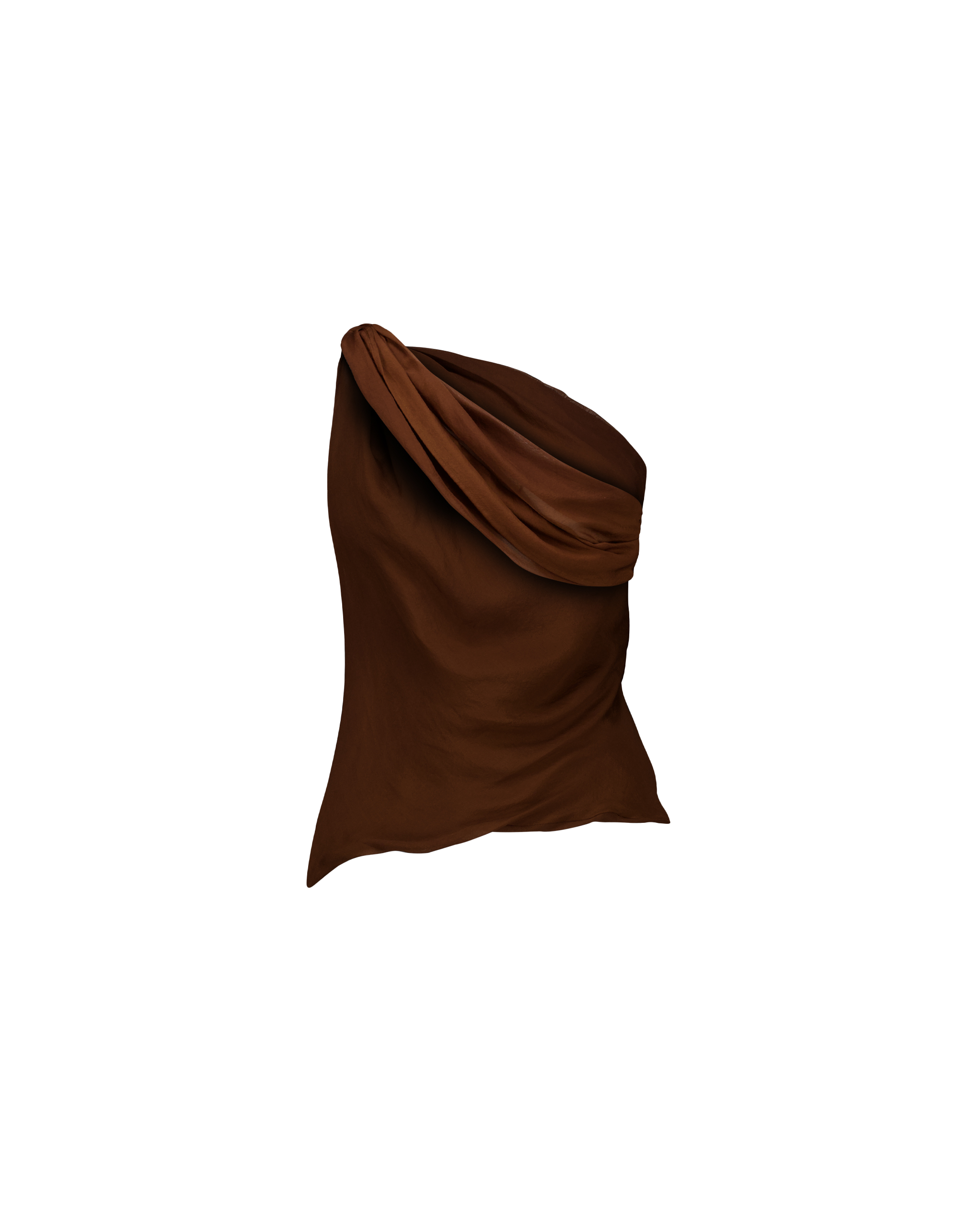Back flatlay view of the EBB brown silk knot top by MAATHI Paris with open back drape detail.