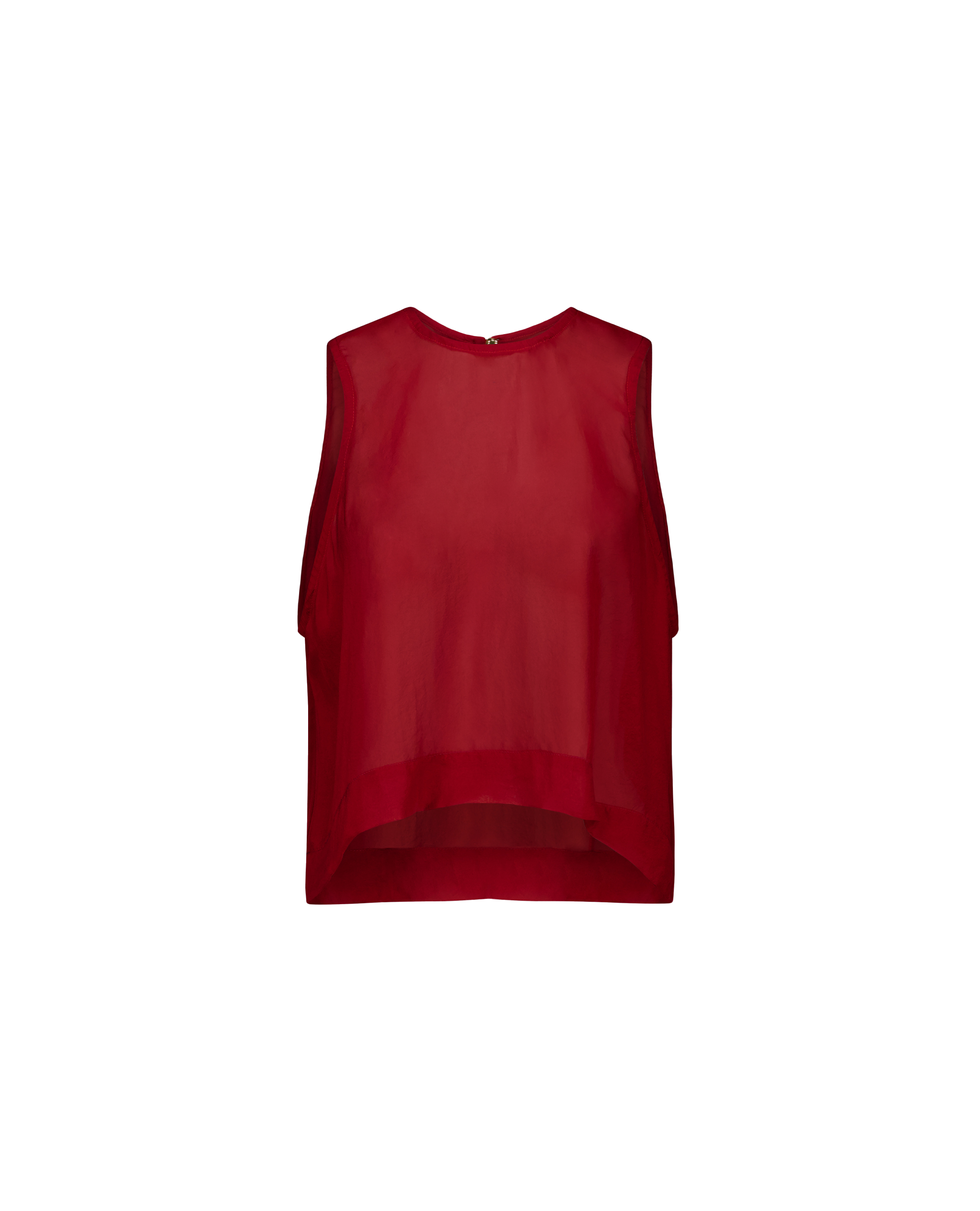 Front flatlay view of the HALO red silk tank top by MAATHI Paris in sheer mulberry silk.