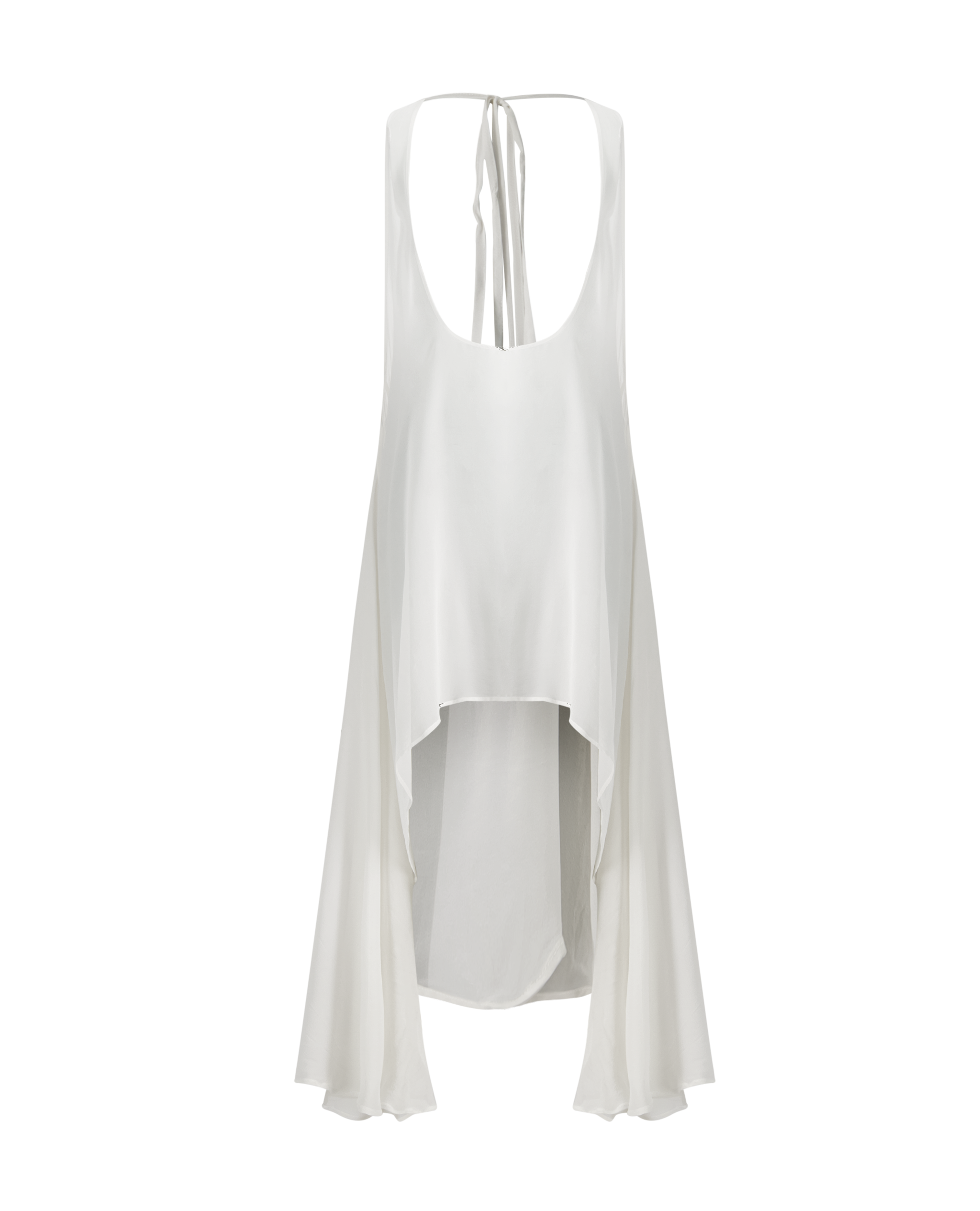 Mirage sheer silk overlay in Salt Mist, front view showing the open sides and fluid drape.