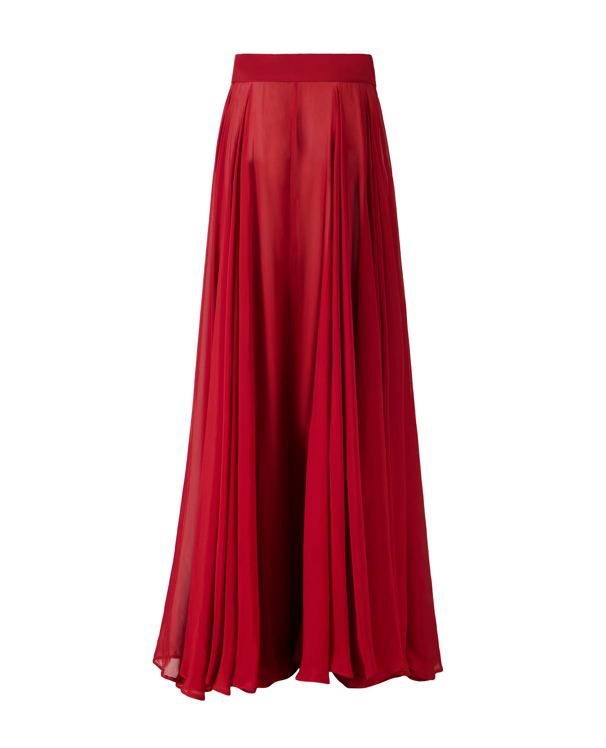 back flatlay view of the MAATHI Paris red mulberry silk skirt with a fluid flared silhouette.
